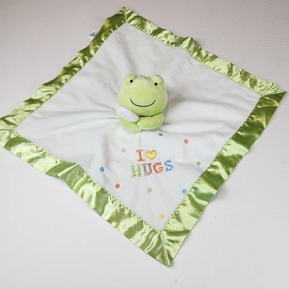 Carter's Frog Rattle I love hugs white  green  polka dots